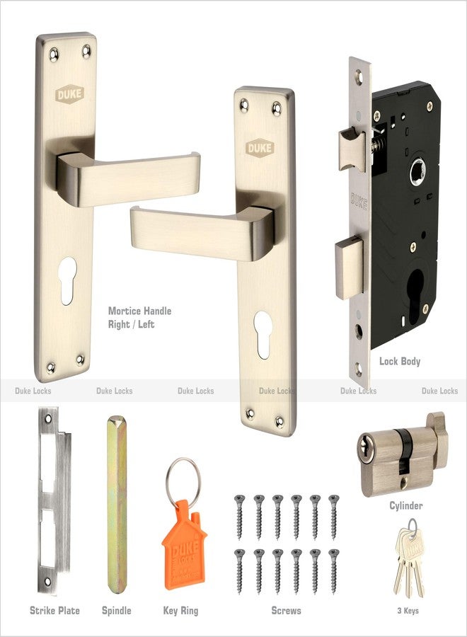 دوق طقم مقبض باب DUKE Mortic مع قفل، تشطيب من الفولاذ المقاوم للصدأ، مقاوم للعوامل الجوية، سمك الباب من 25 إلى 40 مم، أسطوانة نحاسية مع 3 مفاتيح - Image 3